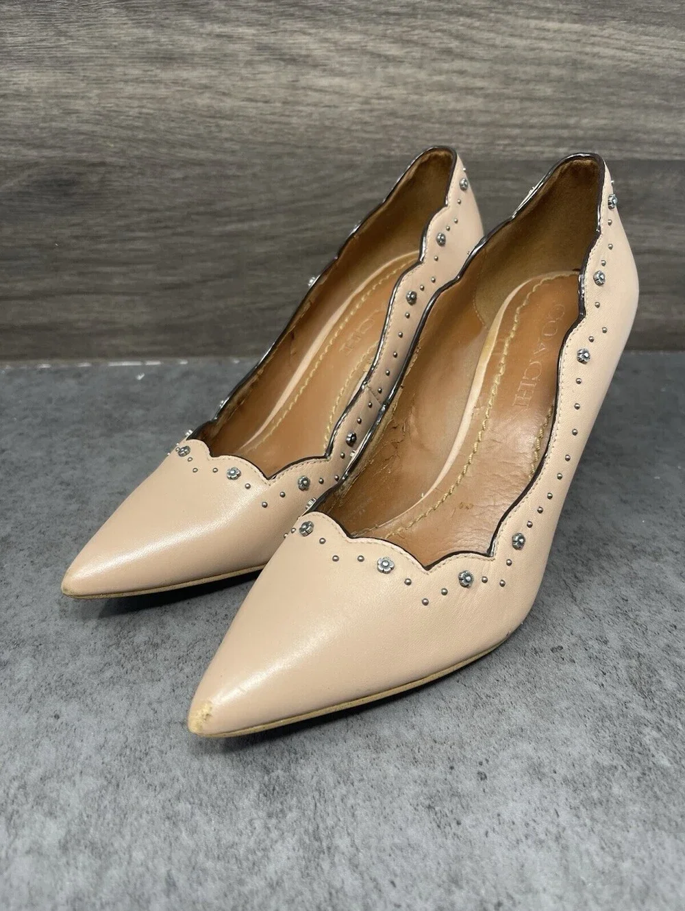 Coach Waverly Pumps Heels Shoes Womens Size 9pink Nude Leather Pointed Toe